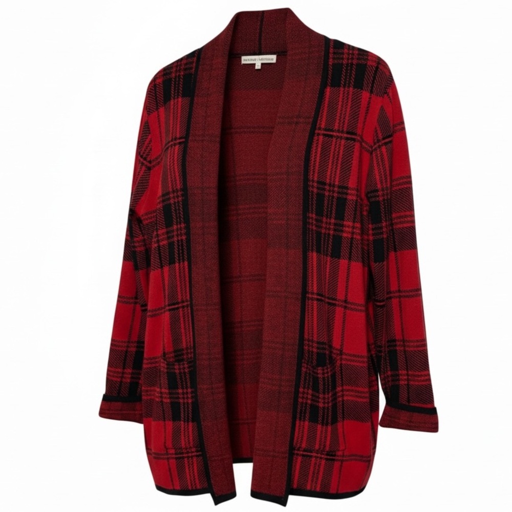 MADISON + HUDSON Open Plaid Cardigan